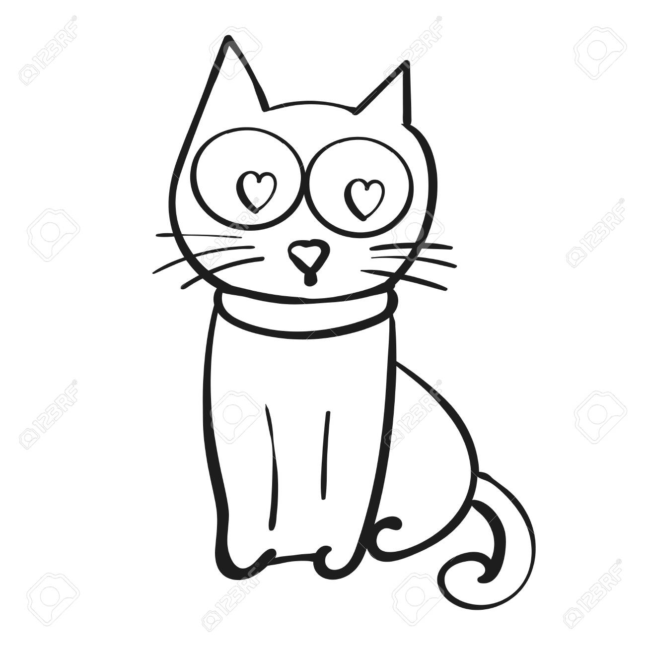 Cat vector or kitten valentines day february hand drawn animal a pet heart shaped eyes coloring page coloring book contour black and white royalty free svg cliparts vectors and stock illustration