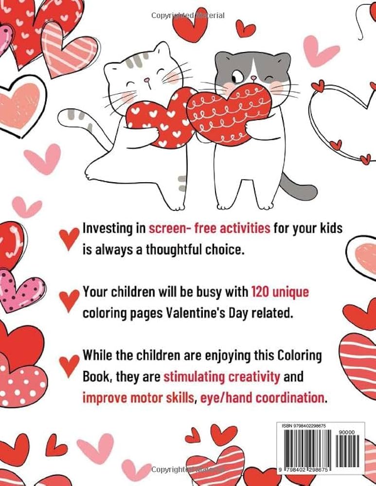 Valentines day coloring book cute colouring pages for kids and for toddlers fun sings related to cats dogs unicorns pugs bears penguins rabbits mouse other animals foods and more