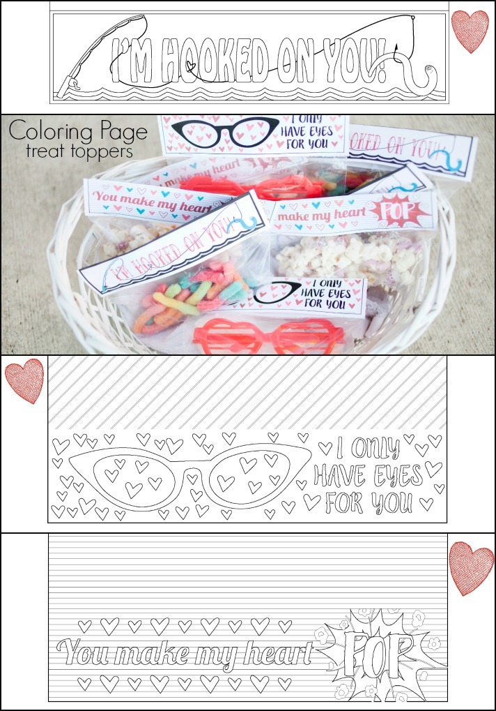 Valentine treat topper coloring page