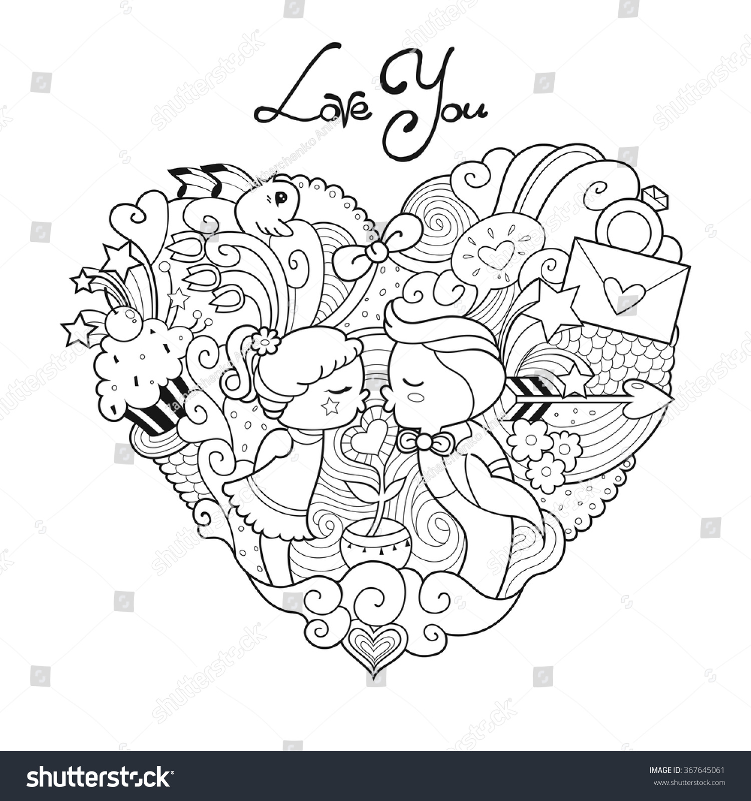 Valentines day card adult coloring page stock vector royalty free