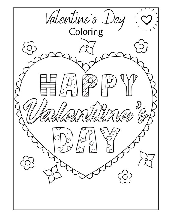 Valentines day coloring pages kids coloring instant download printable sheets kindergarten toddler by unicpapel