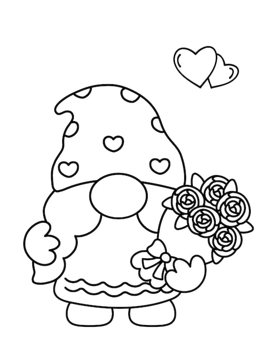 Valentine gnome coloring pages