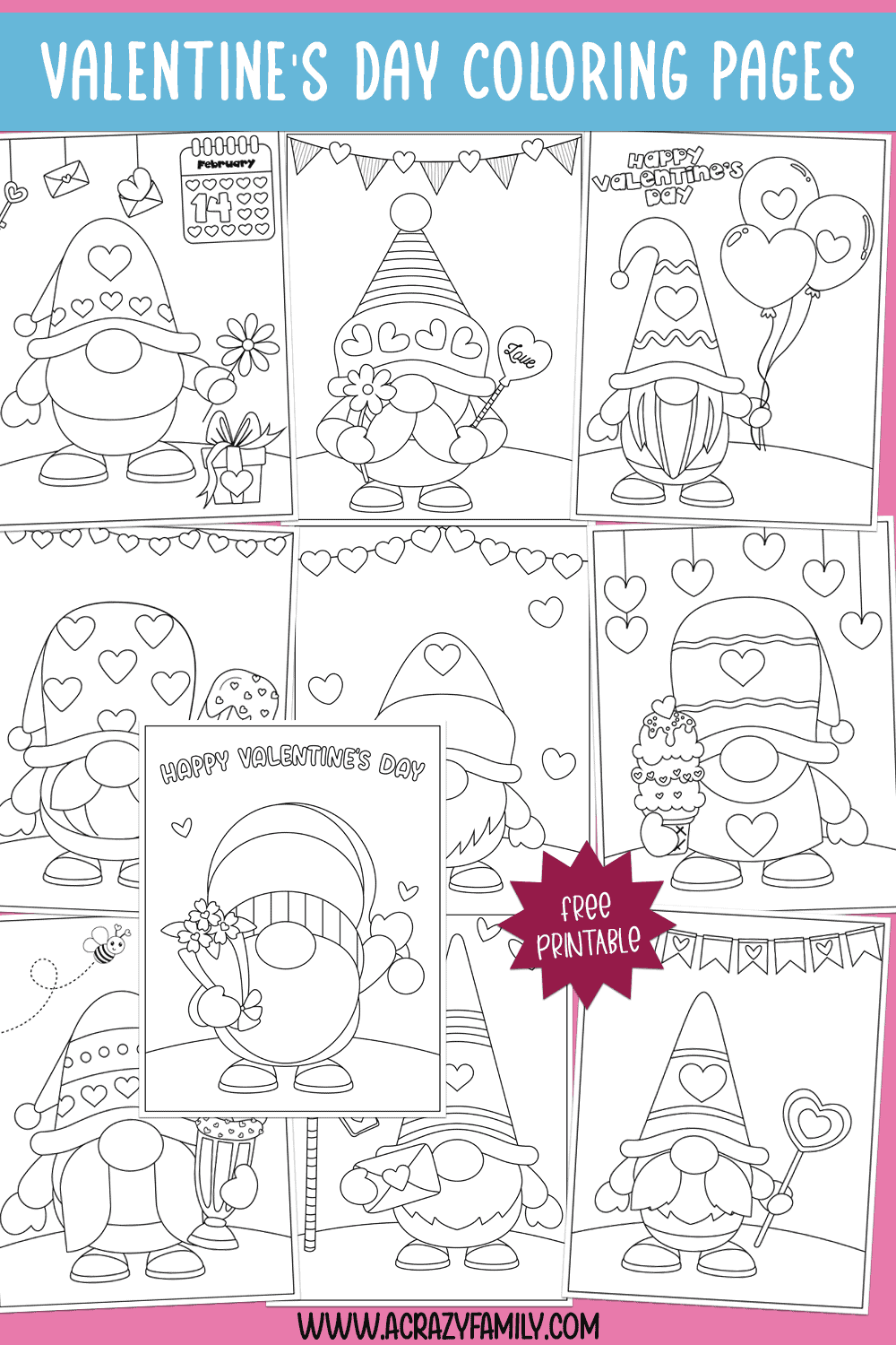 Free valentine gnomes coloring pages printable