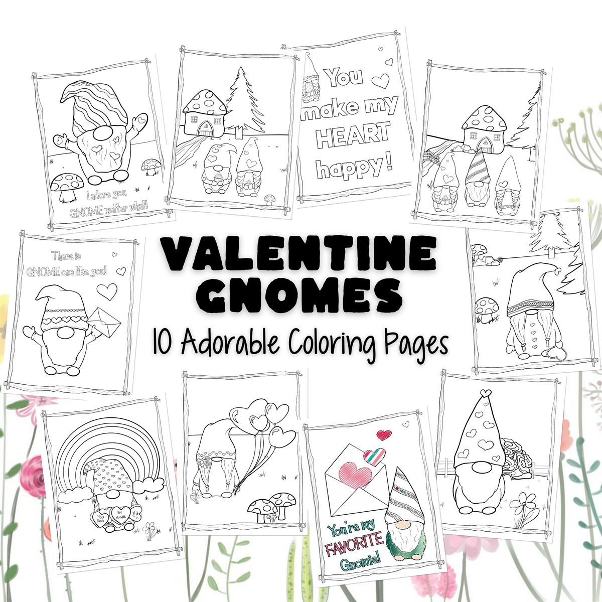 Valentine gnomes coloring pages â messy little monster shop