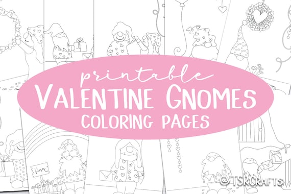 Printable valentine gnomes coloring pages for adults and kids