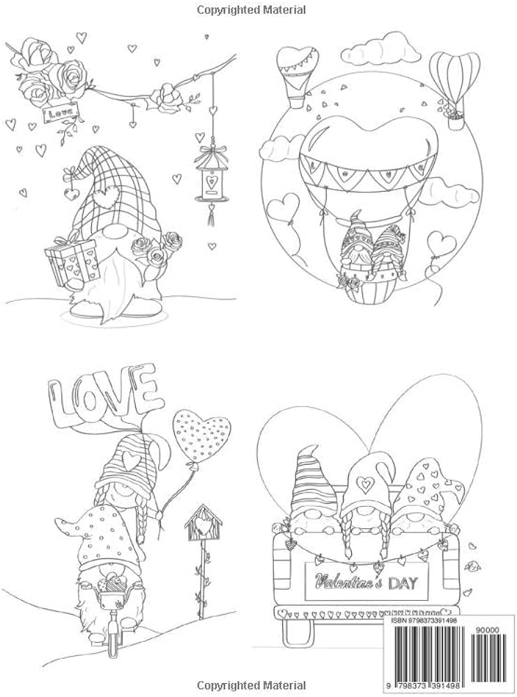 Valentine gnomes coloring book for adults amazing single