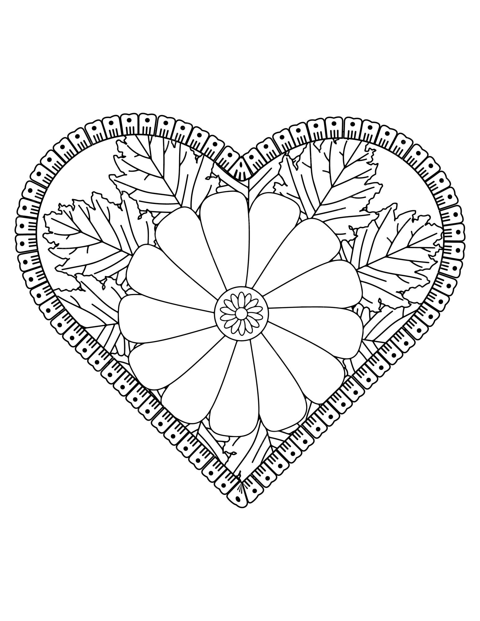 Premium vector valentine pattern design valentine heart coloring page for adult and kids hand drawn flower