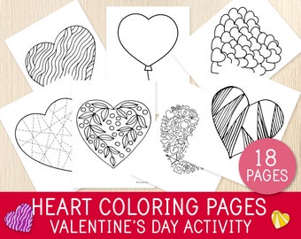 Heart coloring pages valentines day activity coloring pages for kids preschool kindergarten party favors love minimalist printable