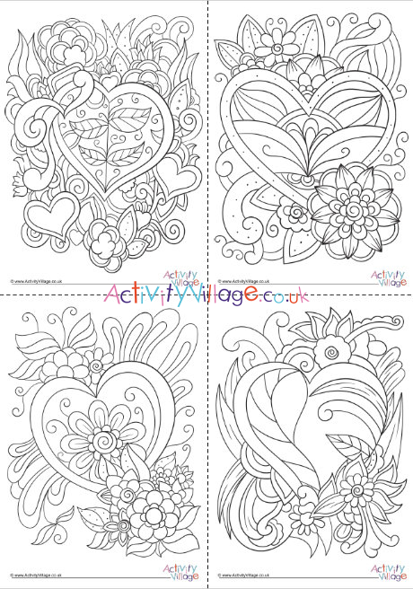 Valentine hearts doodle louring pages