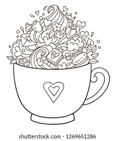 Valentines heart design cup doodles coloring stock vector royalty free