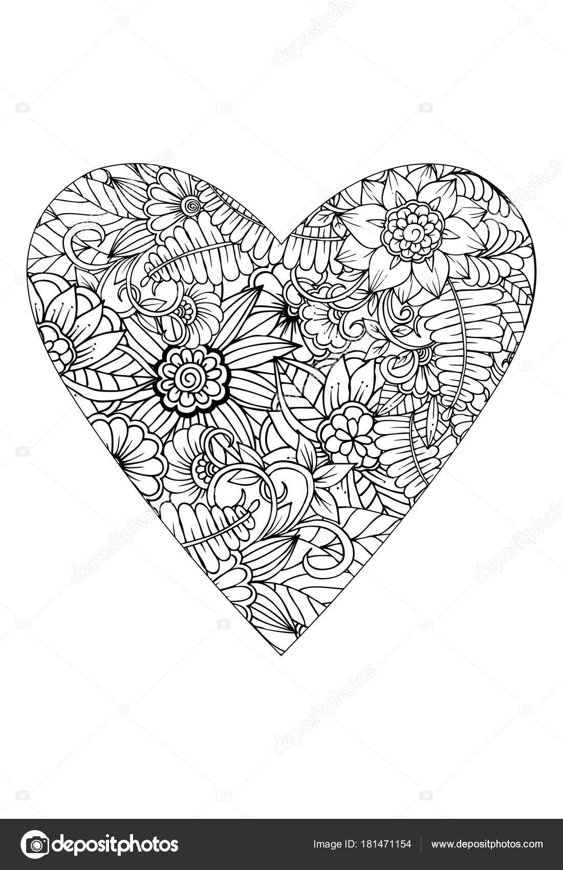 Coloring book style valentines day theme heart flower pattern vector stock vector by emila