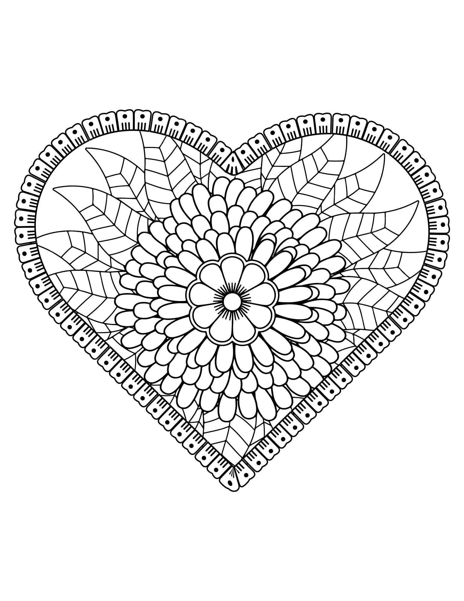 Premium vector valentine pattern design valentine heart coloring page for adult and kids hand drawn flower