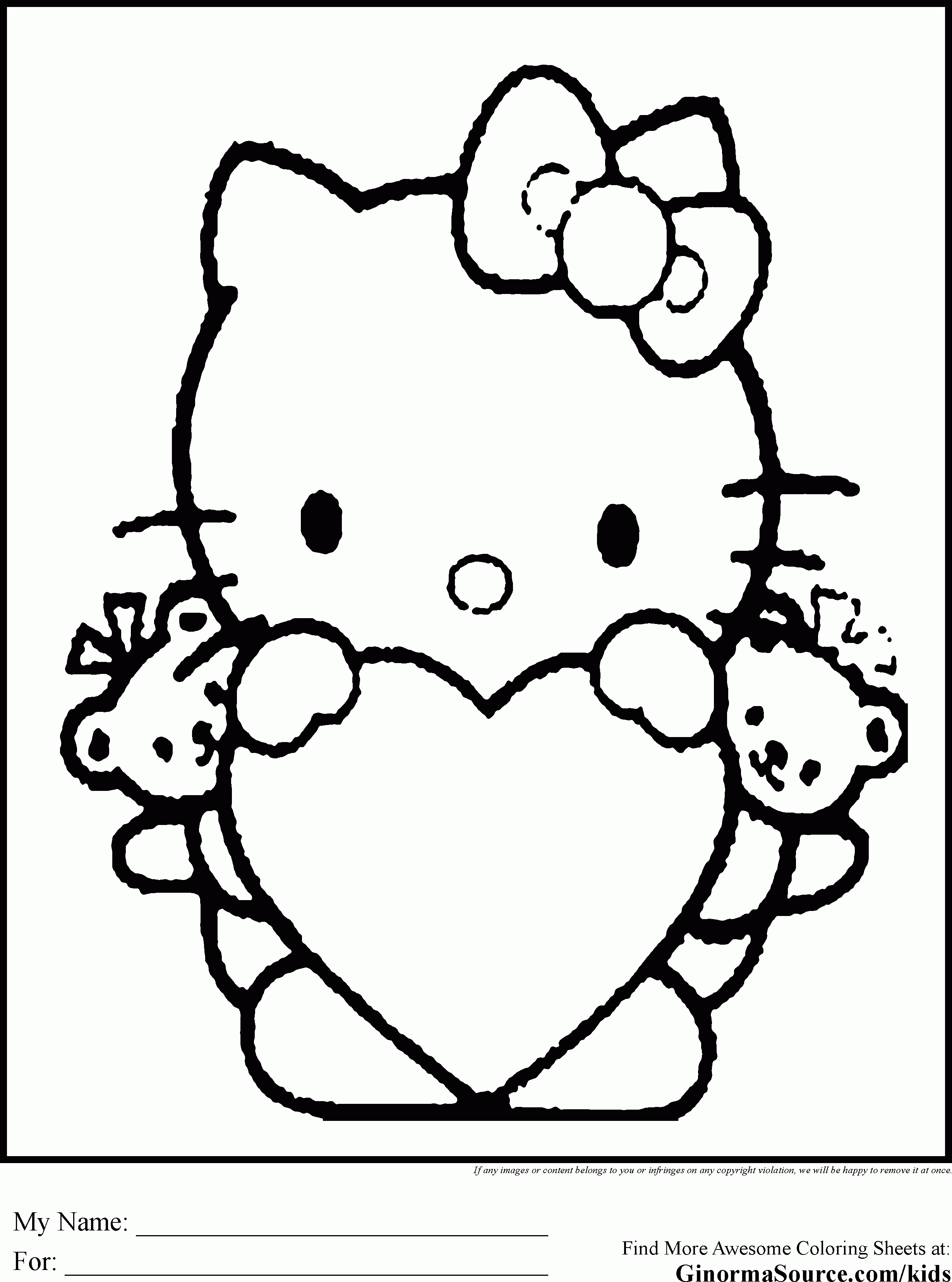 Printable hello kitty coloring valentines