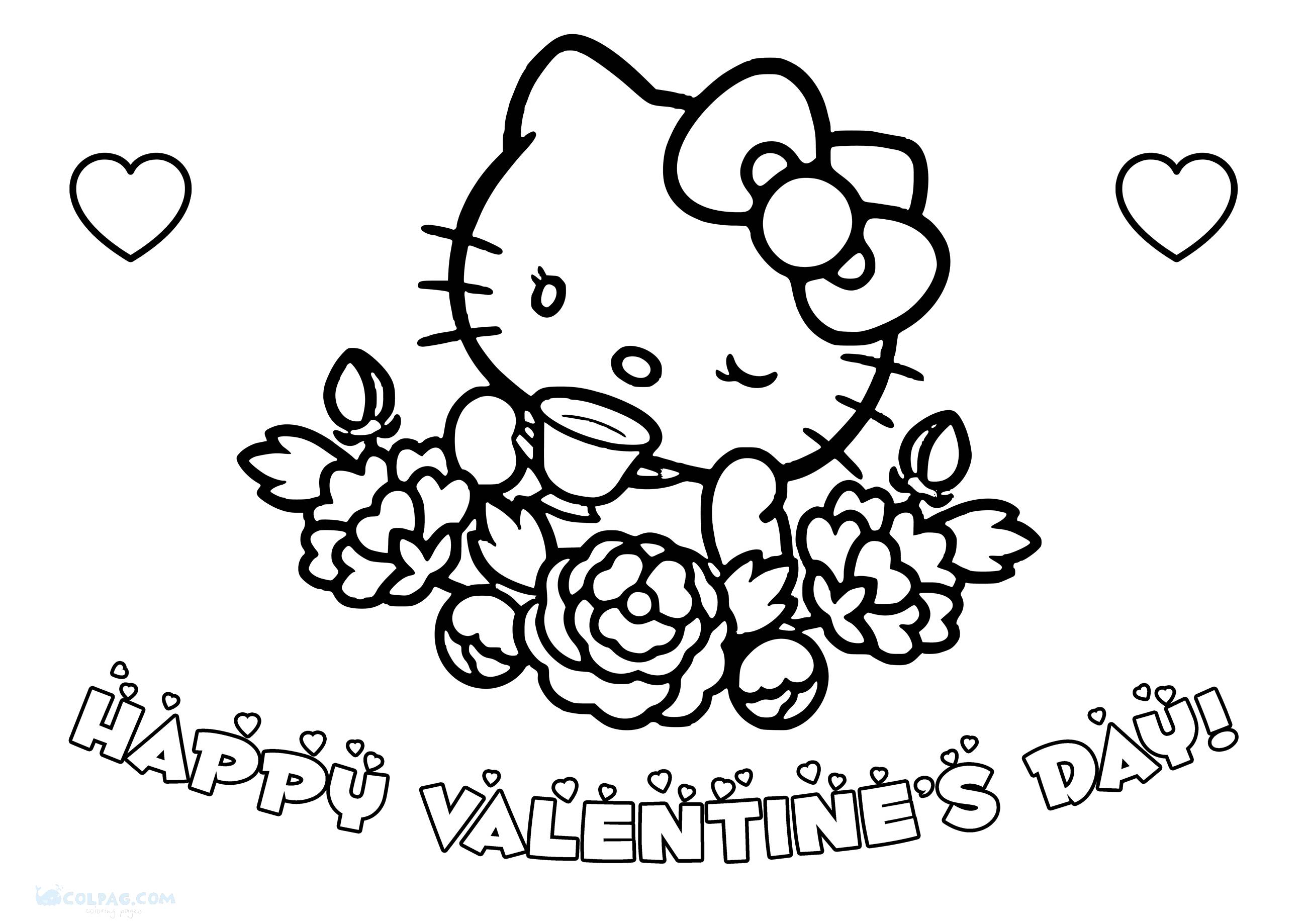 Hello kitty valentines coloring pages