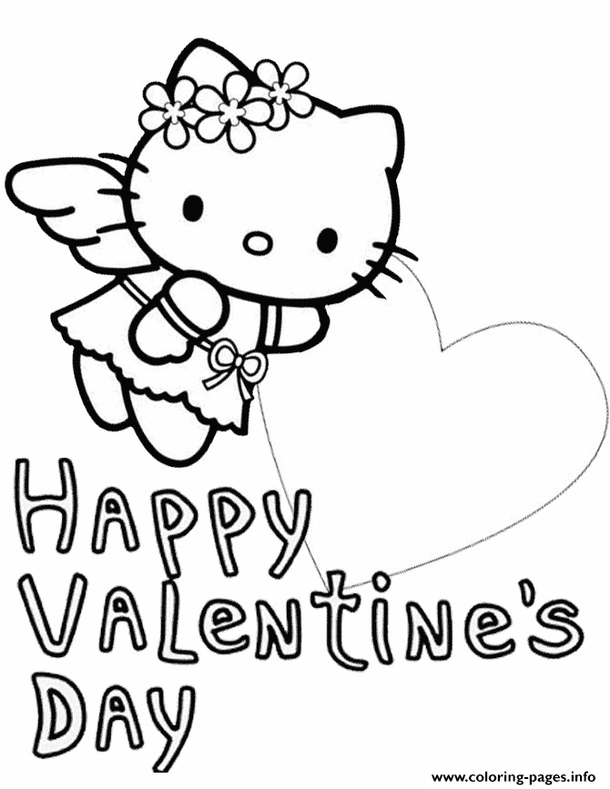Hello kitty big heart valentines coloring page printable