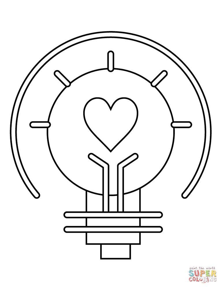 Valentines day light bulb with heart coloring page free printable coloring pages