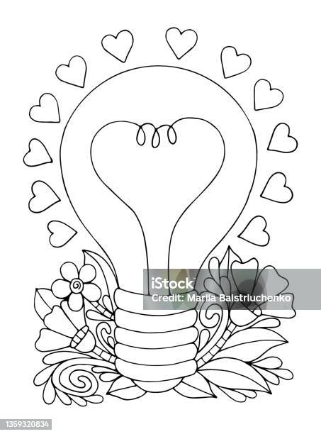 Coloring page love cute sweet cupcake with cream candy hearts valentine design hand drawn vector line art illustration coloring book for children and adults romantic black and white sketch stock illustration