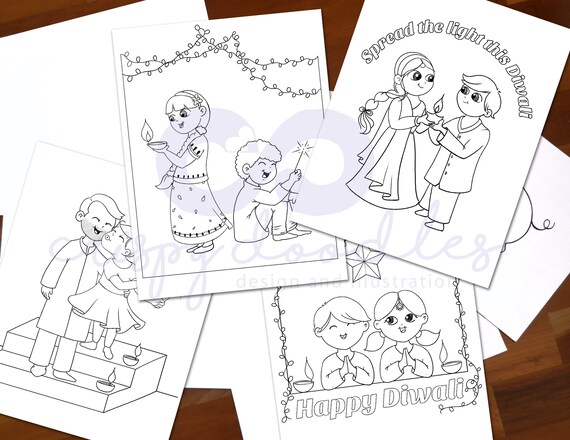 Diwali coloring activity pages for kids diwali decor for south asian indian festival of lights diy coloring book for diwali diy craft download now