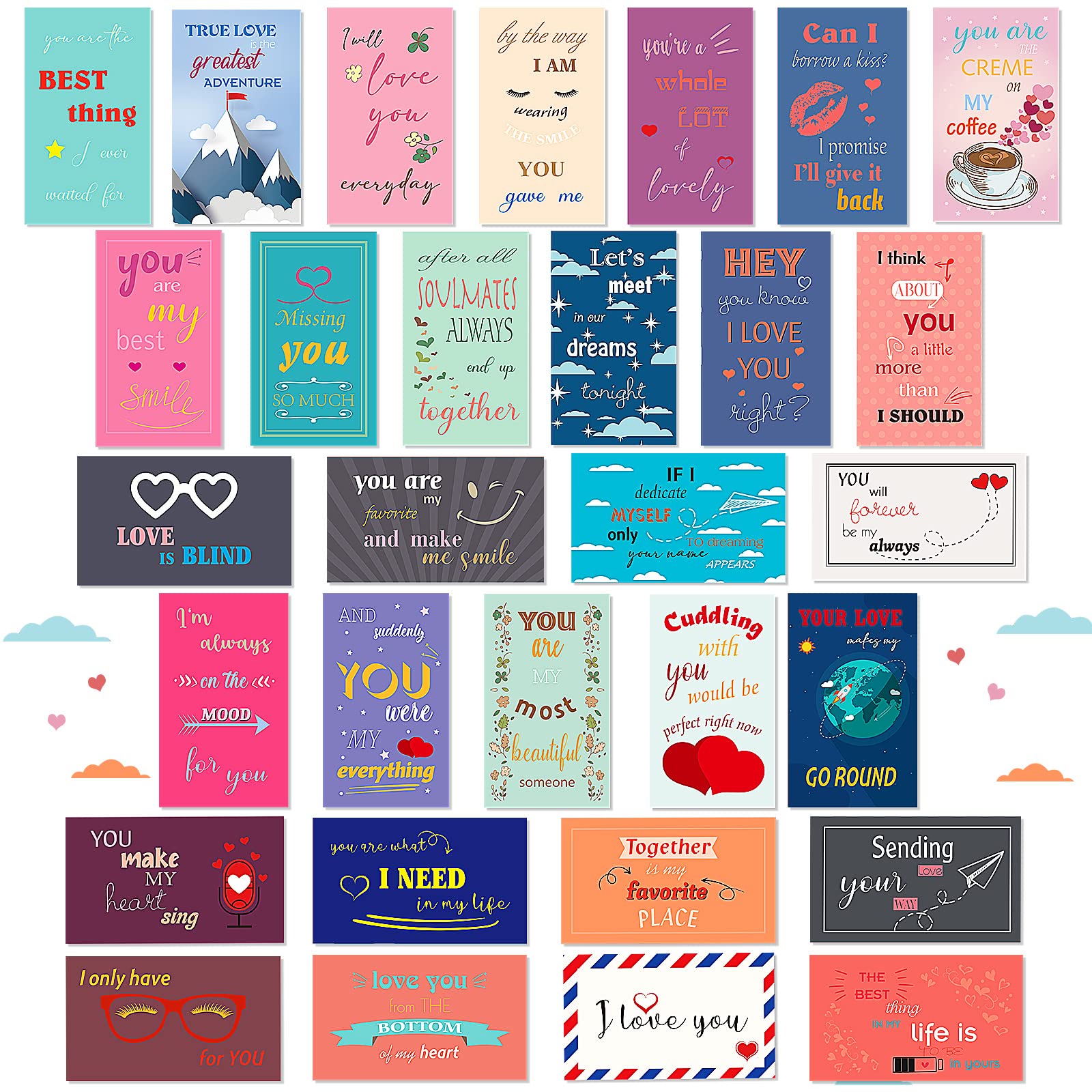 Chinco pieces romantic lunch box notes love notes for him her mini valentines day cards for husband wife x inch inspirational design lunchbox notes for adults beloved ones