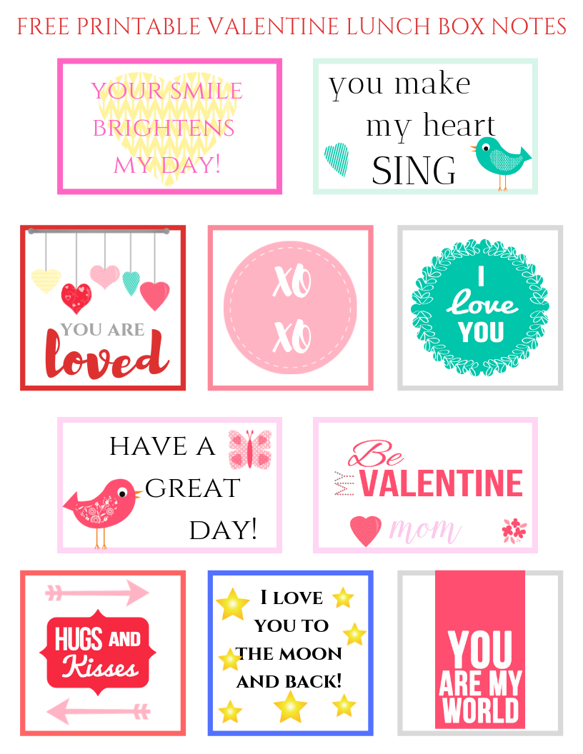 Valentines day lunch box notes