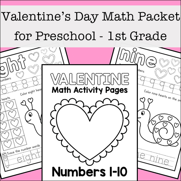 Valentine math activity pages for numbers â