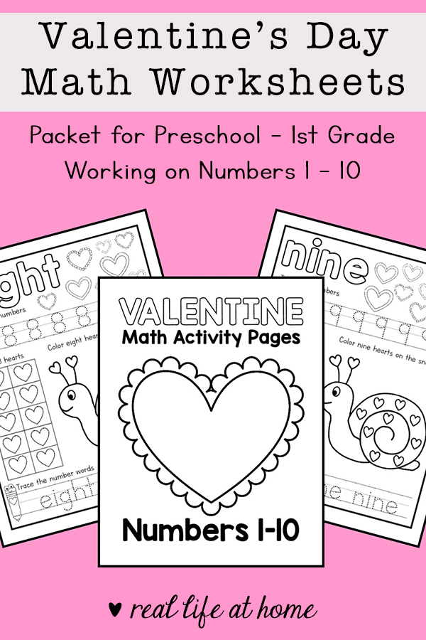 Valentine math activity pages for numbers â