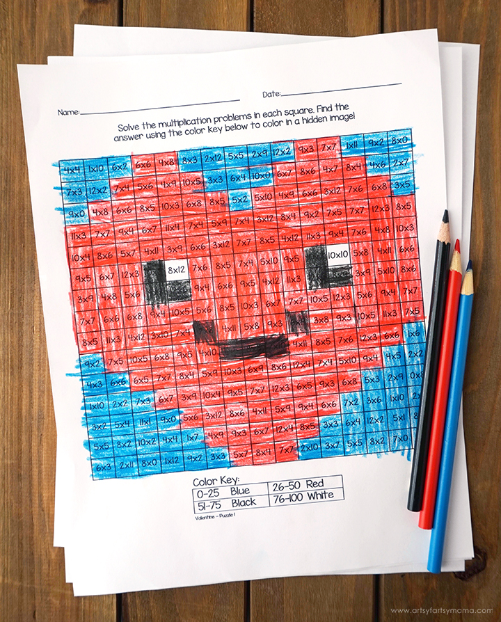 Free printable valentine mystery multiplication worksheets artsy