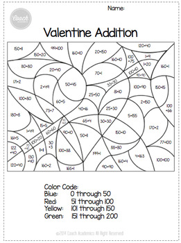 Valentines day math coloring pages by coach academics tpt