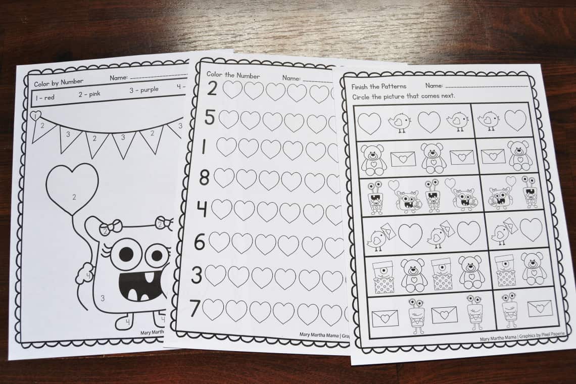 Valentines day math worksheets for kindergarten â mary martha mama
