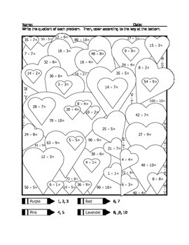 Valentines heart division coloring page by wisteacher tpt