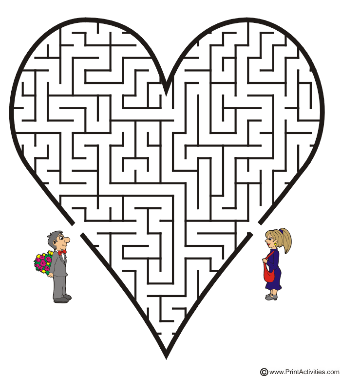 Free printable valentine maze heart shape