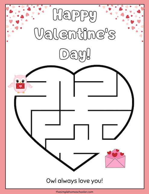 Valentine maze printables free easy print