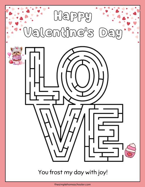 Valentine maze printables free easy print