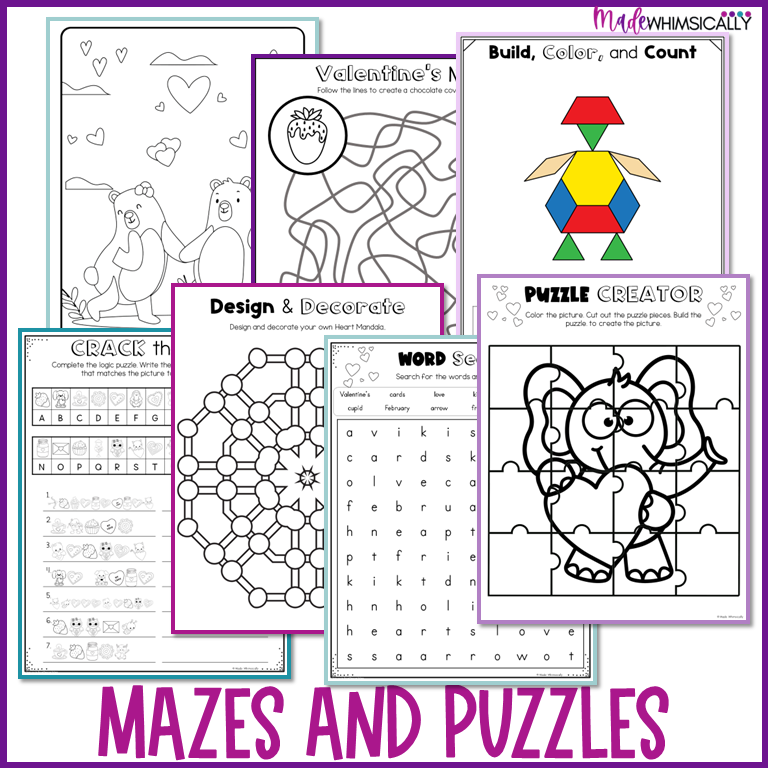 Valentines day coloring pages activities mazes and puzzles made by teachers