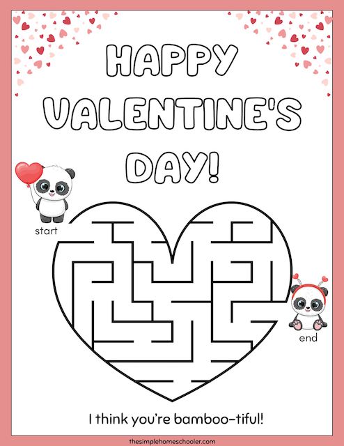 Valentine maze printables free easy print