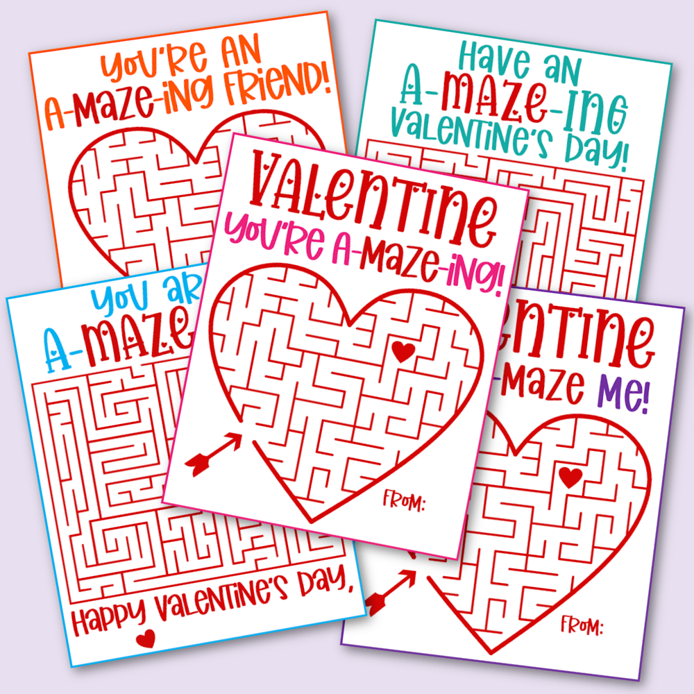 Free printable maze valentines day cards