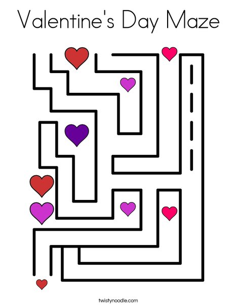 Valentines day maze coloring page