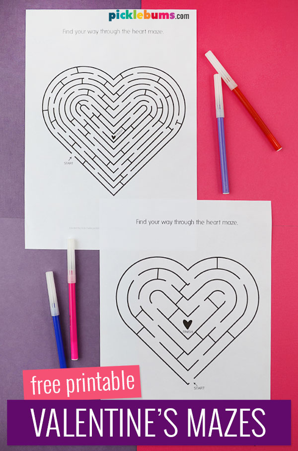 Valentines day mazes for kids free printable