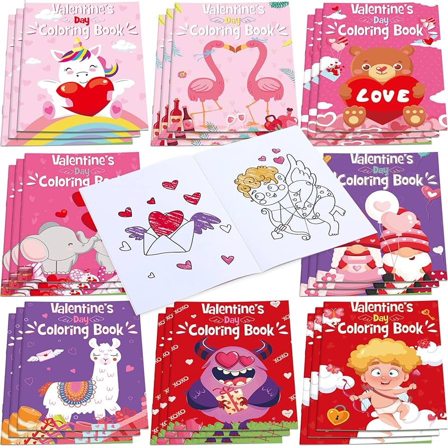 Pcs valentines day coloring book valentines gift coloring pages cupid coloring card heart elephant unicorn hand