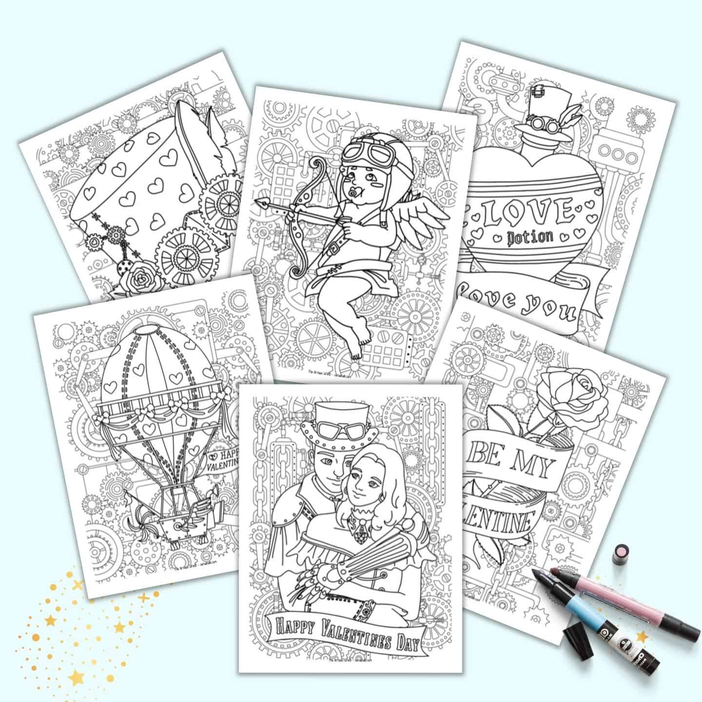 Free printable steampunk valentine coloring pages