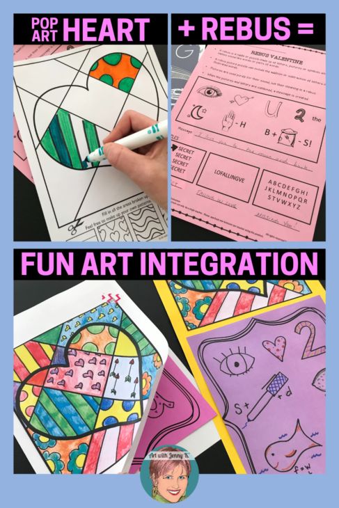 Valentines day rebus pop art heart activity
