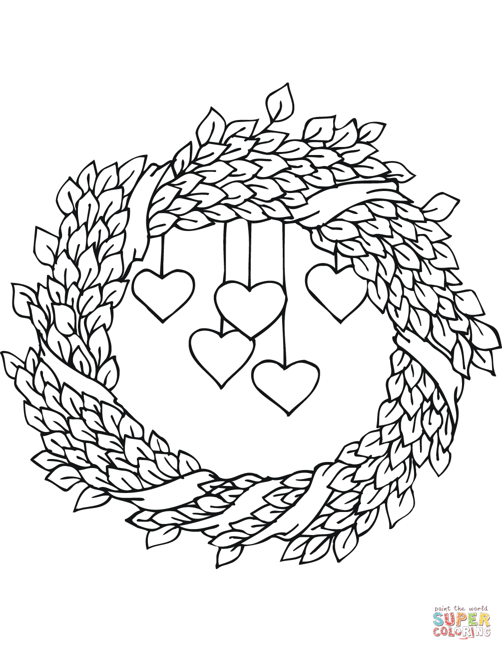 St valentines day wreath coloring page free printable coloring pages