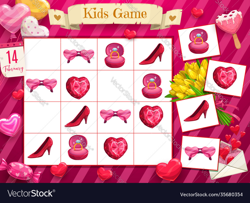 Saint valentine day child rebus logical game vector image