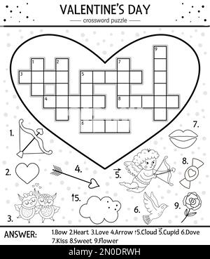 Saint valentine day child crossword game with love symbols children logical riddle or rebus kids math puzzle cake and gem in heart shape wedding r stock vector image art