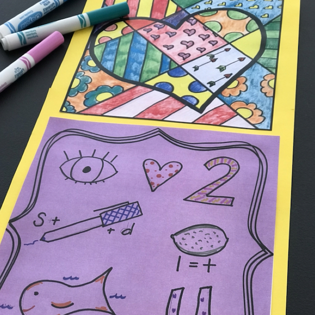 Valentines day rebus pop art heart activity