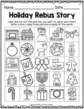 Rebus story writing halloween thanksgiving winter holidays valentines day
