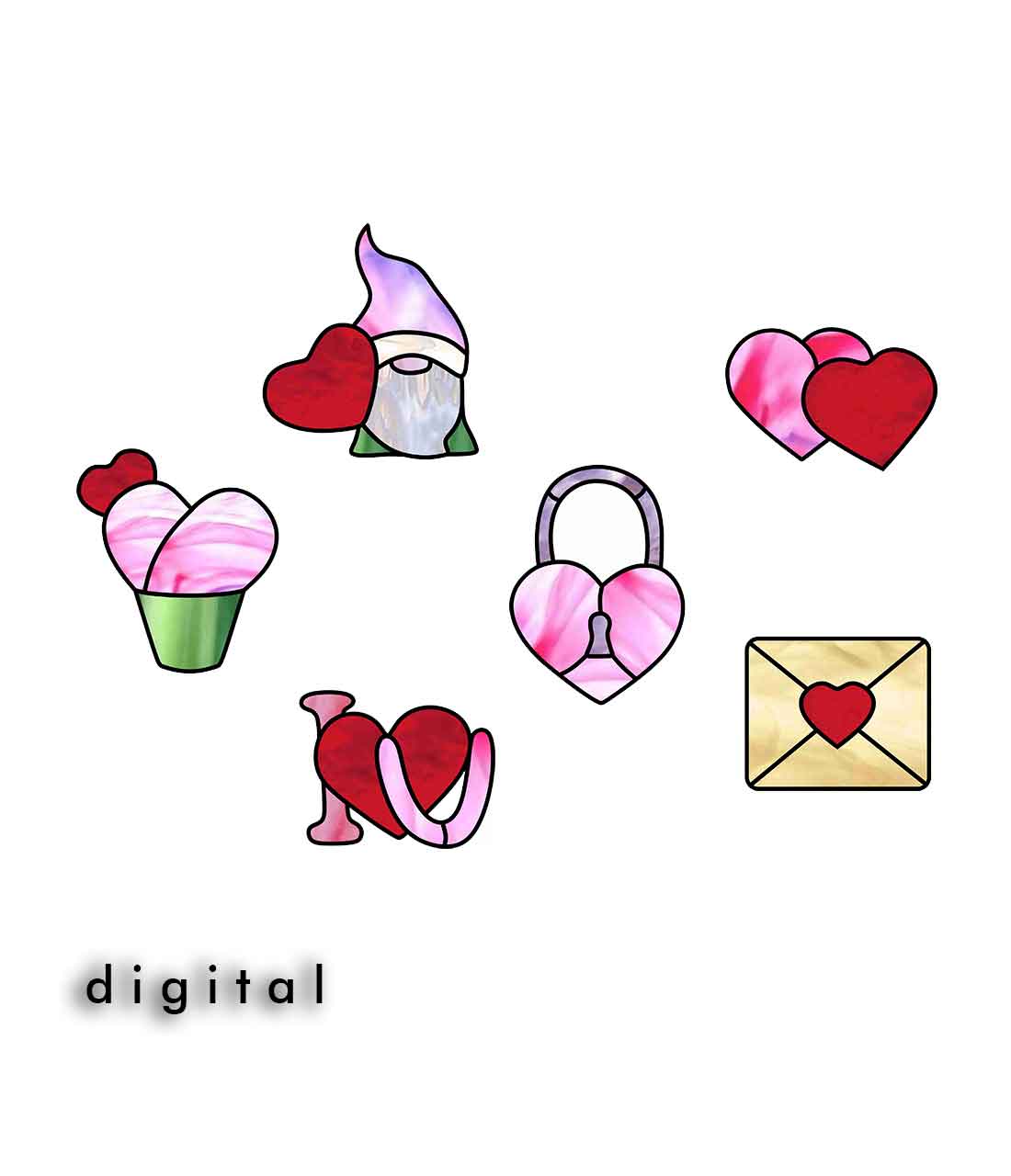 Big saint valentines day set stained glass pattern â stained glass patterns suncatchers