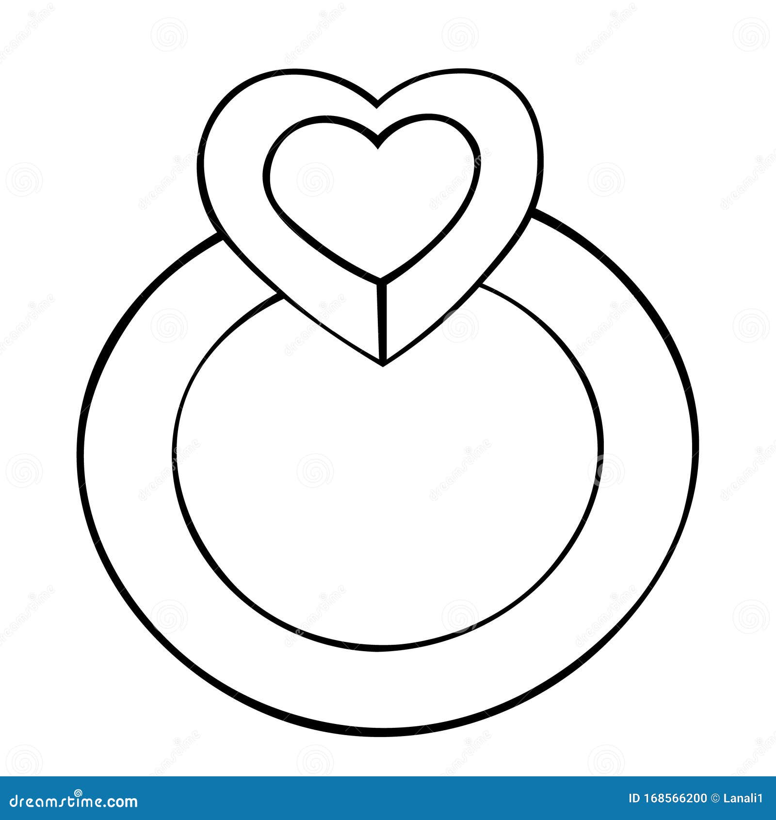 Ring with a stone in the shape of a heart stylish decoration vector colorless background coloring book for children stock vector