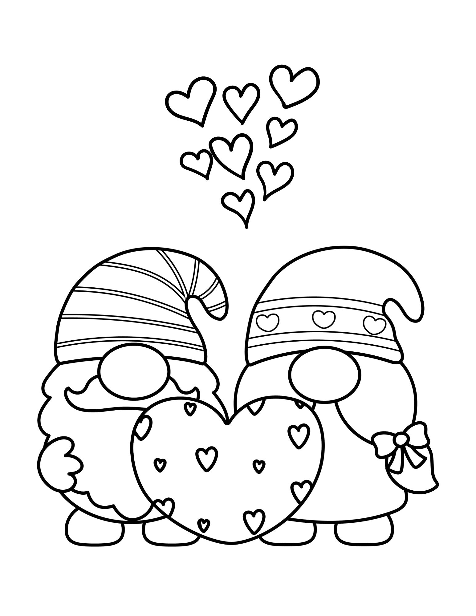Valentine gnome coloring pages