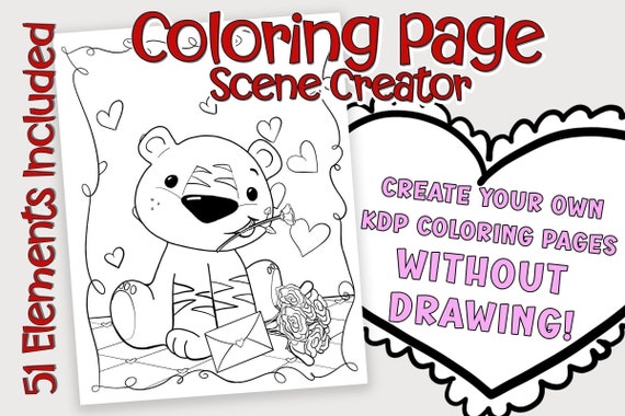 Cute animal valentine coloring page creator create your own kdp interiors coloring pages and worksheets for kids